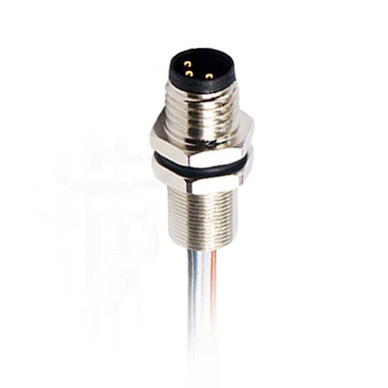 M8 3pins A code male straight rear panel mount connector,unshielded,single wires,brass with nickel plated shell